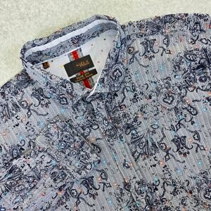 Eight X Premium Slim Fit Paisley Button Down Shirt Men's XL Blue Grey Buckle